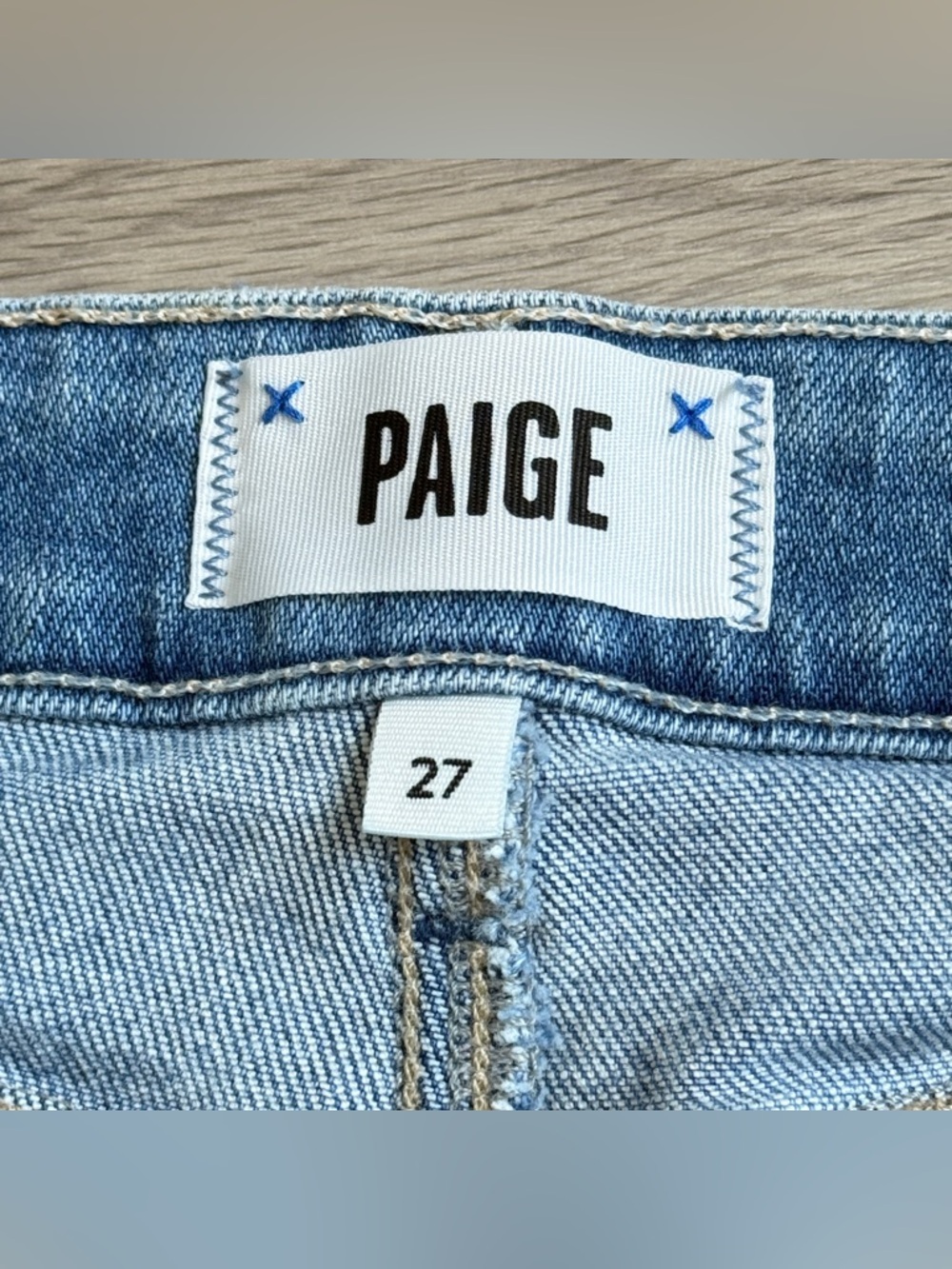 PAIGE Blue Wide Leg Raw Hem Jeans - Picture 7 of 13